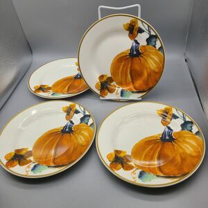 Ciroa Set (4) Pumpkin Autumn Fall Thanksgiving Holiday Salad Plates 8.25" New